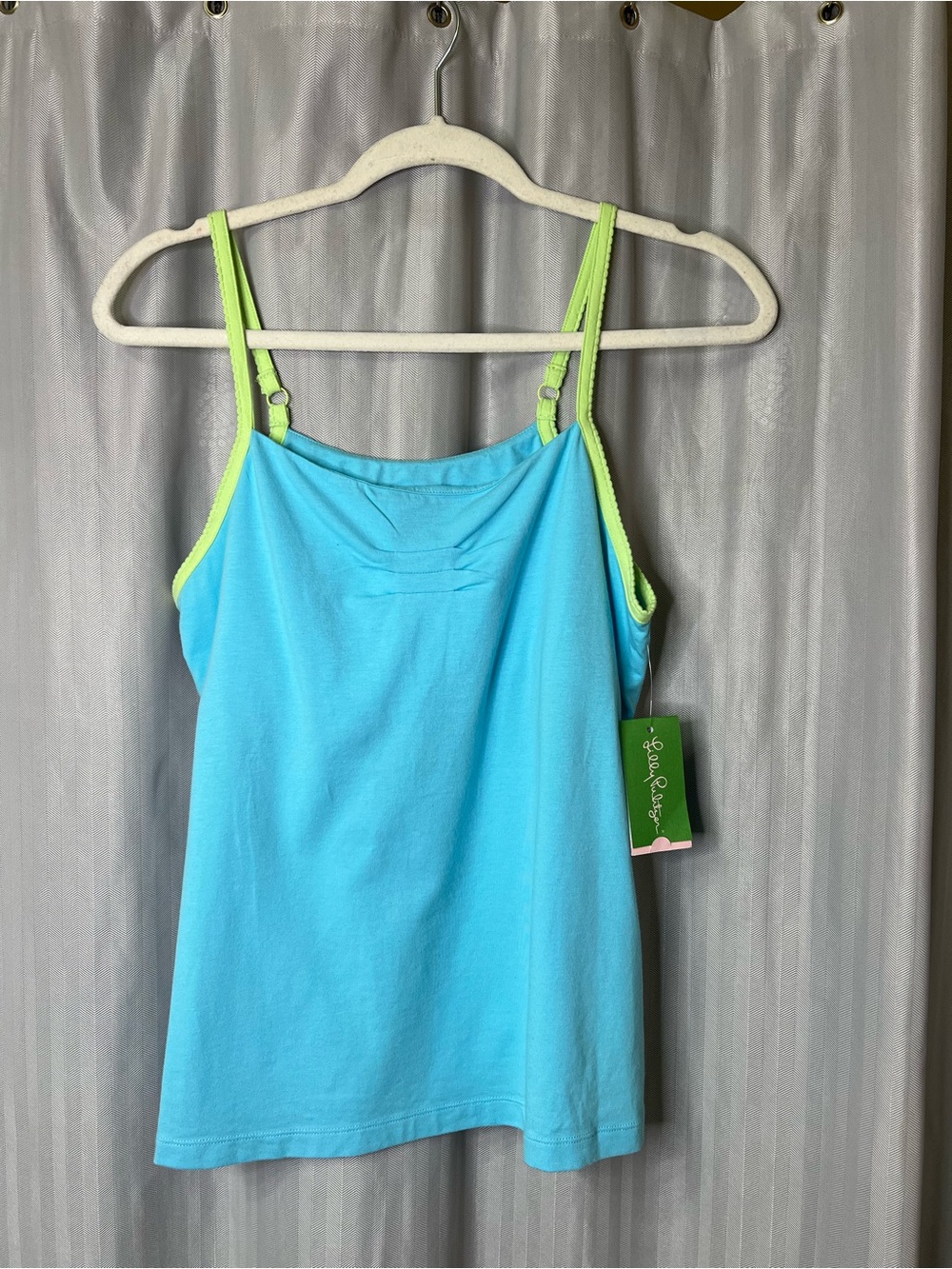 Lilly Pulitzer 95% cotton Aqua Tank Top with Lime Straps size L
